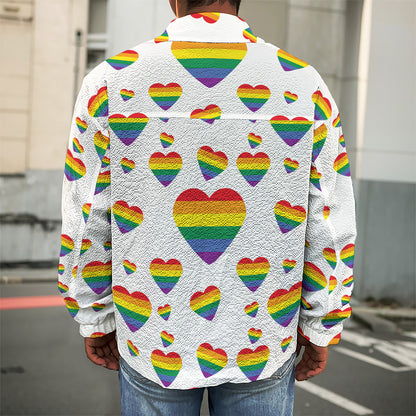 Rainbow LGBT Heart Pattern Print Men's Shirt Jacket