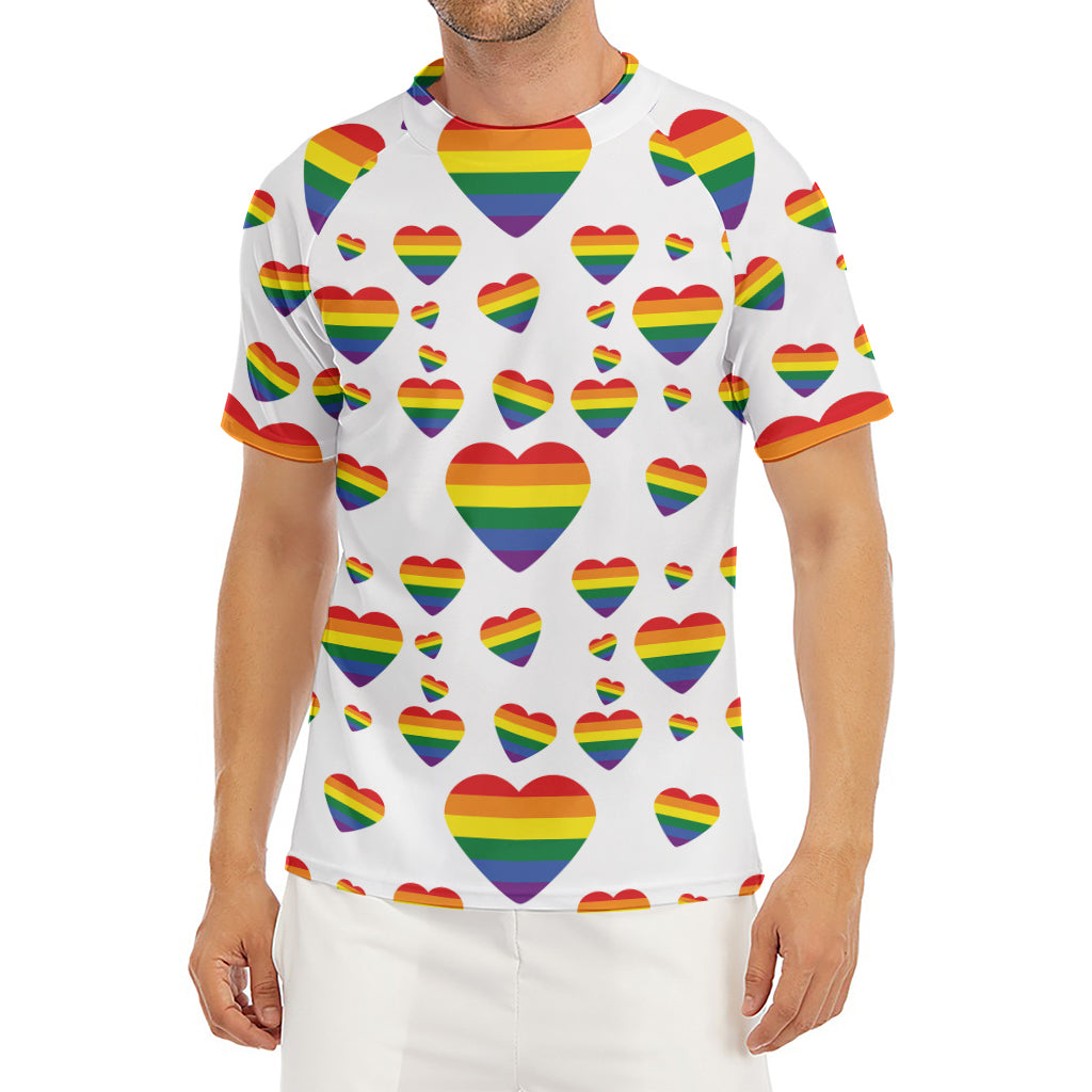 Rainbow LGBT Heart Pattern Print Men's Short Sleeve Rash Guard