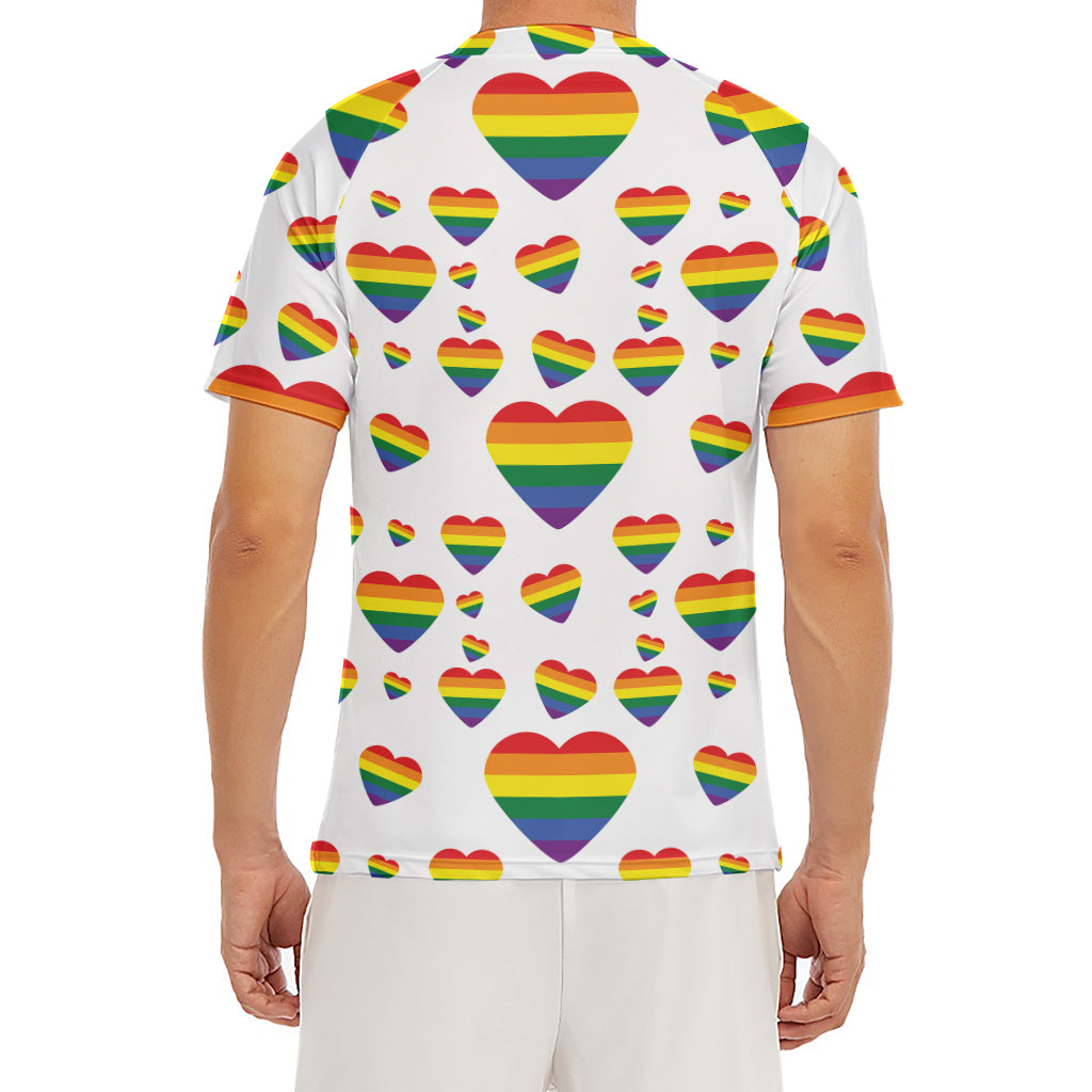 Rainbow LGBT Heart Pattern Print Men's Short Sleeve Rash Guard