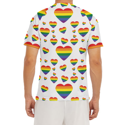 Rainbow LGBT Heart Pattern Print Men's Short Sleeve Rash Guard
