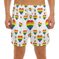 Rainbow LGBT Heart Pattern Print Men's Split Running Shorts
