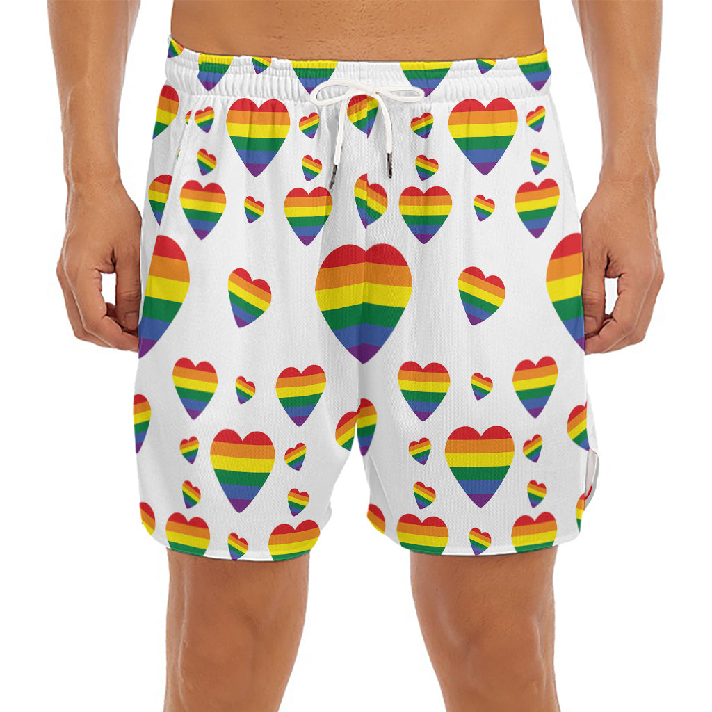 Rainbow LGBT Heart Pattern Print Men's Split Running Shorts