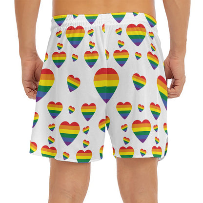 Rainbow LGBT Heart Pattern Print Men's Split Running Shorts