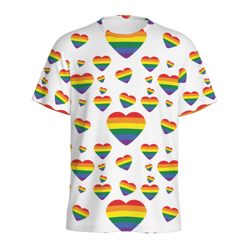 Rainbow LGBT Heart Pattern Print Men's Sports T-Shirt