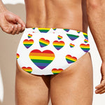 Rainbow LGBT Heart Pattern Print Men's Swim Briefs