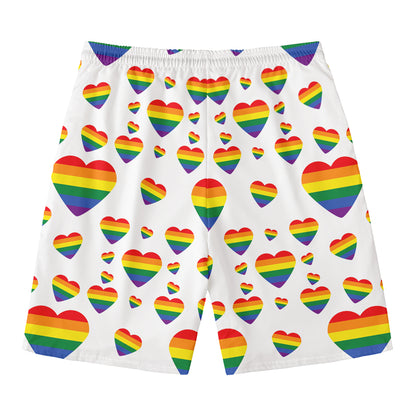 Rainbow LGBT Heart Pattern Print Men's Swim Trunks