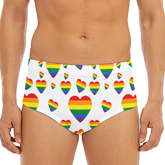 Rainbow LGBT Heart Pattern Print Men's Triangle Swim Briefs