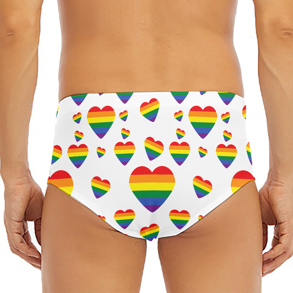 Rainbow LGBT Heart Pattern Print Men's Triangle Swim Briefs