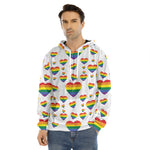 Rainbow LGBT Heart Pattern Print Men's Velvet Pullover Hoodie