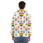 Rainbow LGBT Heart Pattern Print Men's Velvet Pullover Hoodie
