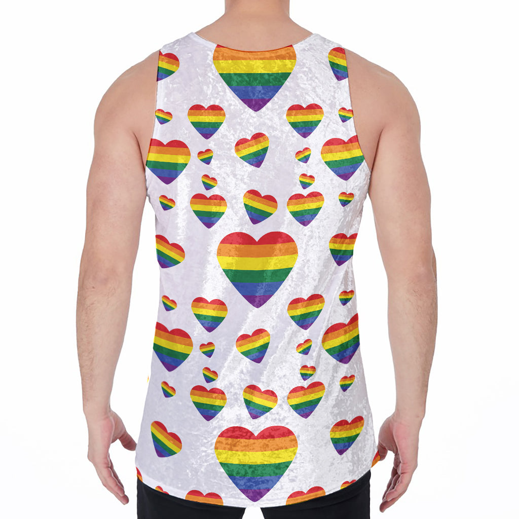 Rainbow LGBT Heart Pattern Print Men's Velvet Tank Top
