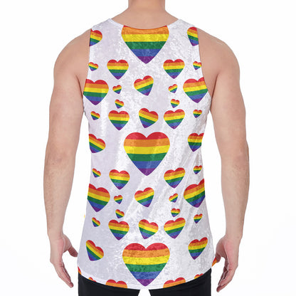 Rainbow LGBT Heart Pattern Print Men's Velvet Tank Top