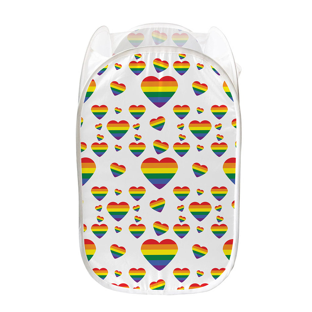 Rainbow LGBT Heart Pattern Print Mesh Laundry Hamper