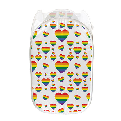 Rainbow LGBT Heart Pattern Print Mesh Laundry Hamper