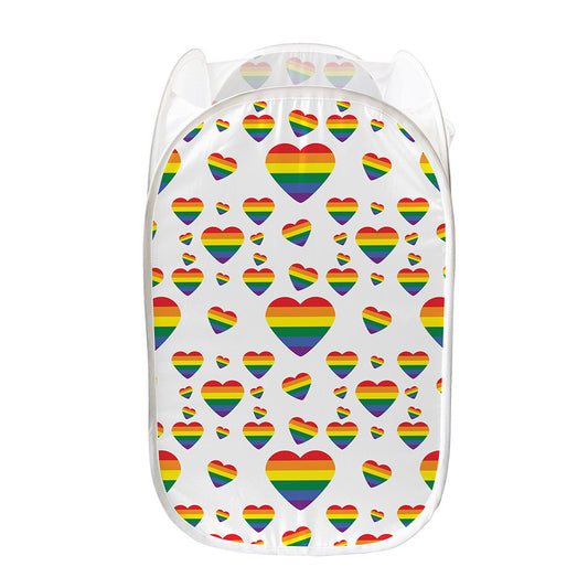 Rainbow LGBT Heart Pattern Print Mesh Laundry Hamper