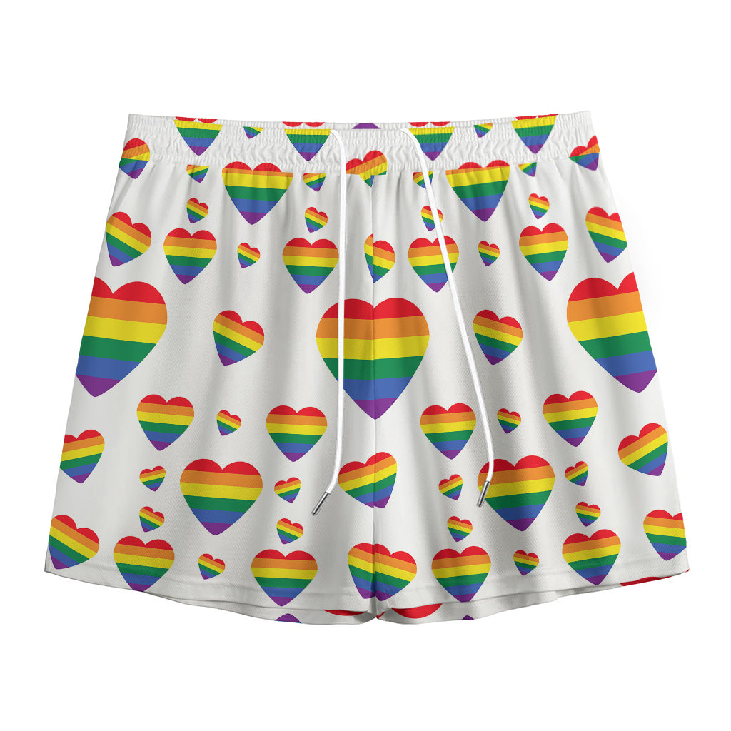 Rainbow LGBT Heart Pattern Print Mesh Shorts