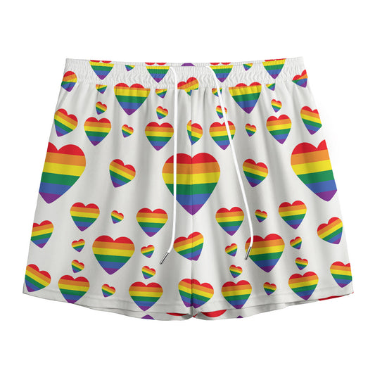 Rainbow LGBT Heart Pattern Print Mesh Shorts