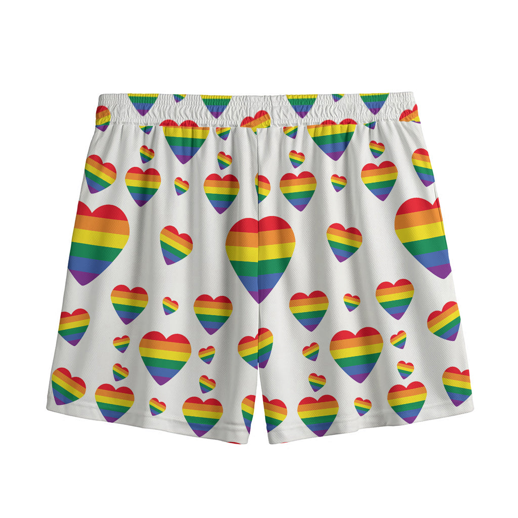 Rainbow LGBT Heart Pattern Print Mesh Shorts