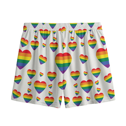 Rainbow LGBT Heart Pattern Print Mesh Shorts