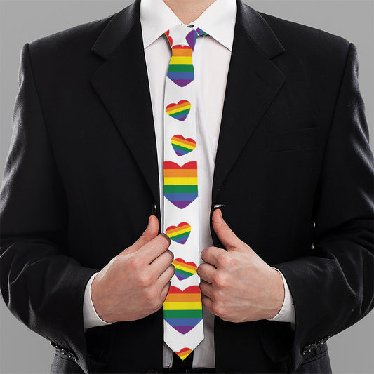 Rainbow LGBT Heart Pattern Print Necktie