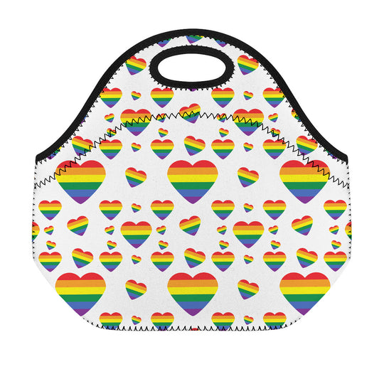 Rainbow LGBT Heart Pattern Print Neoprene Lunch Bag