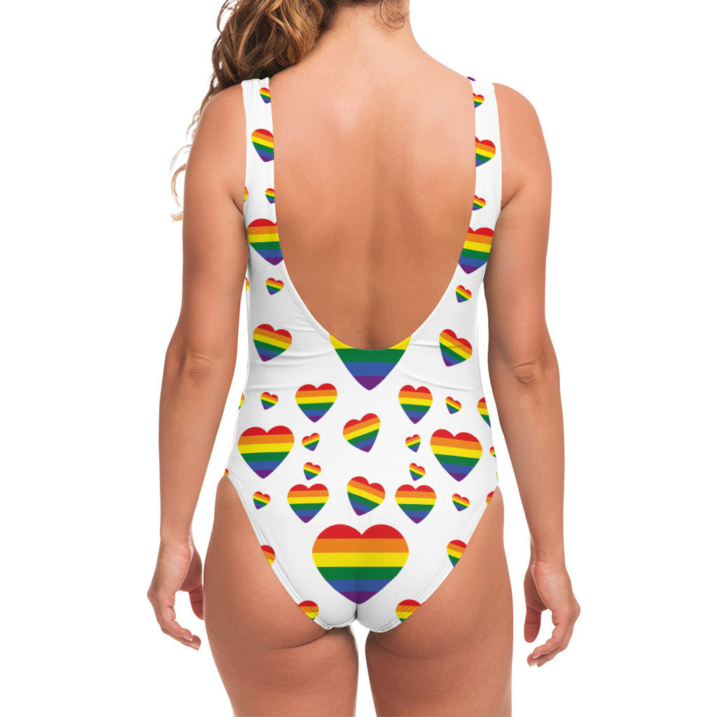 Rainbow LGBT Heart Pattern Print One Piece Swimsuit