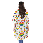 Rainbow LGBT Heart Pattern Print Open Front Beach Cover Up