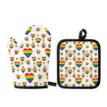 Rainbow LGBT Heart Pattern Print Oven Mitt And Pot Holder Set