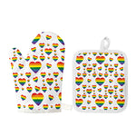 Rainbow LGBT Heart Pattern Print Oven Mitt And Pot Holder Set