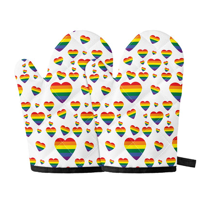 Rainbow LGBT Heart Pattern Print Oven Mitts
