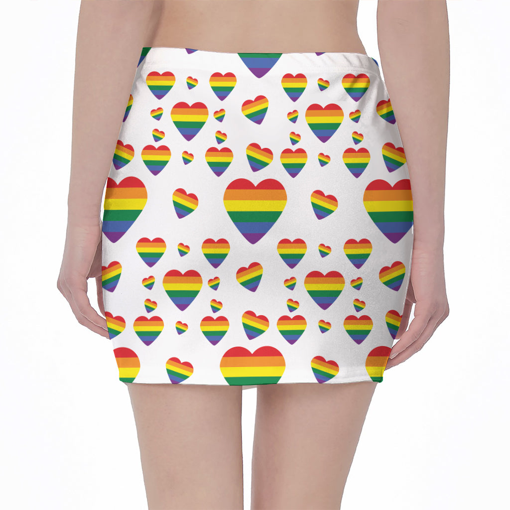 Rainbow LGBT Heart Pattern Print Pencil Mini Skirt