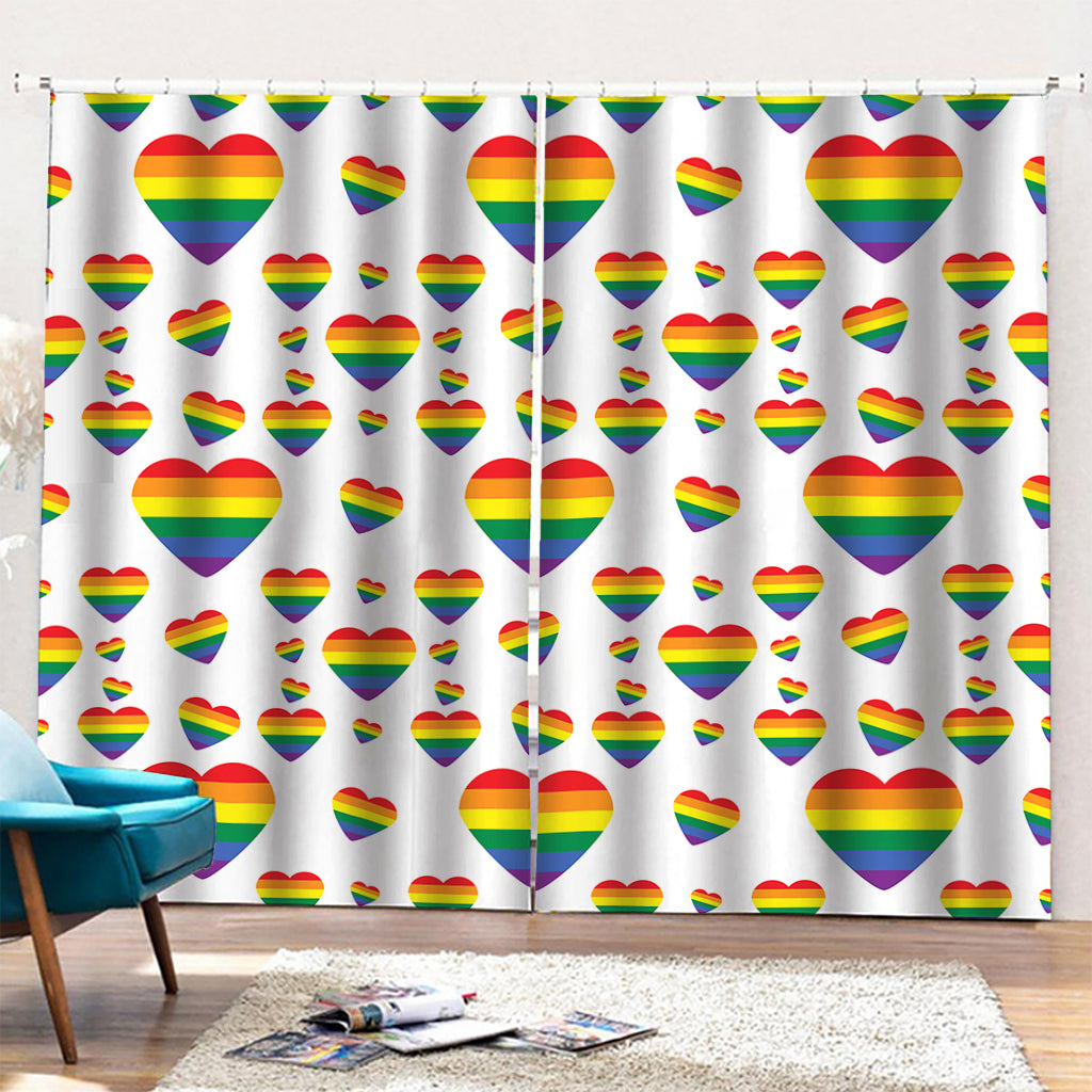 Rainbow LGBT Heart Pattern Print Pencil Pleat Curtains