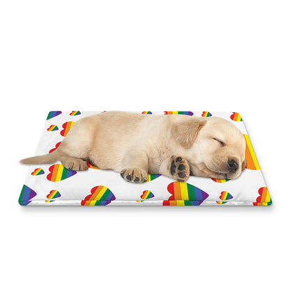 Rainbow LGBT Heart Pattern Print Pet Cooling Mat Cover