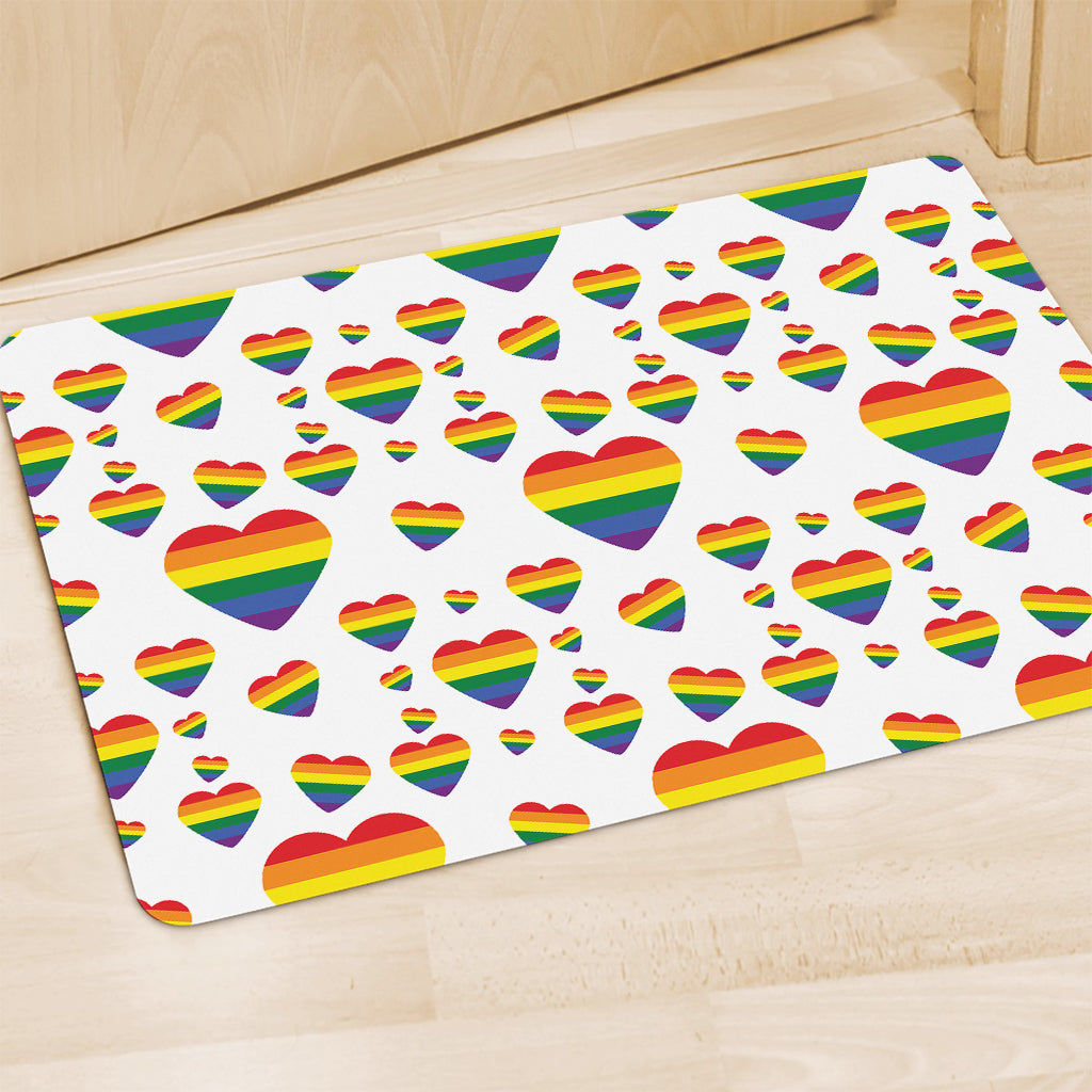 Rainbow LGBT Heart Pattern Print Polyester Doormat