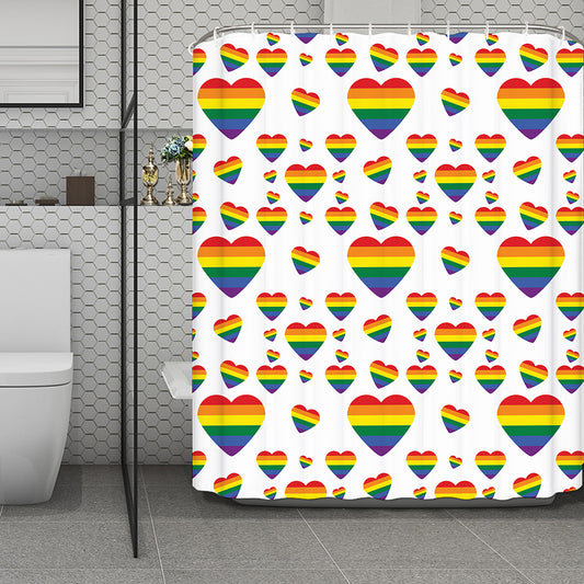 Rainbow LGBT Heart Pattern Print Polyester Shower Curtain