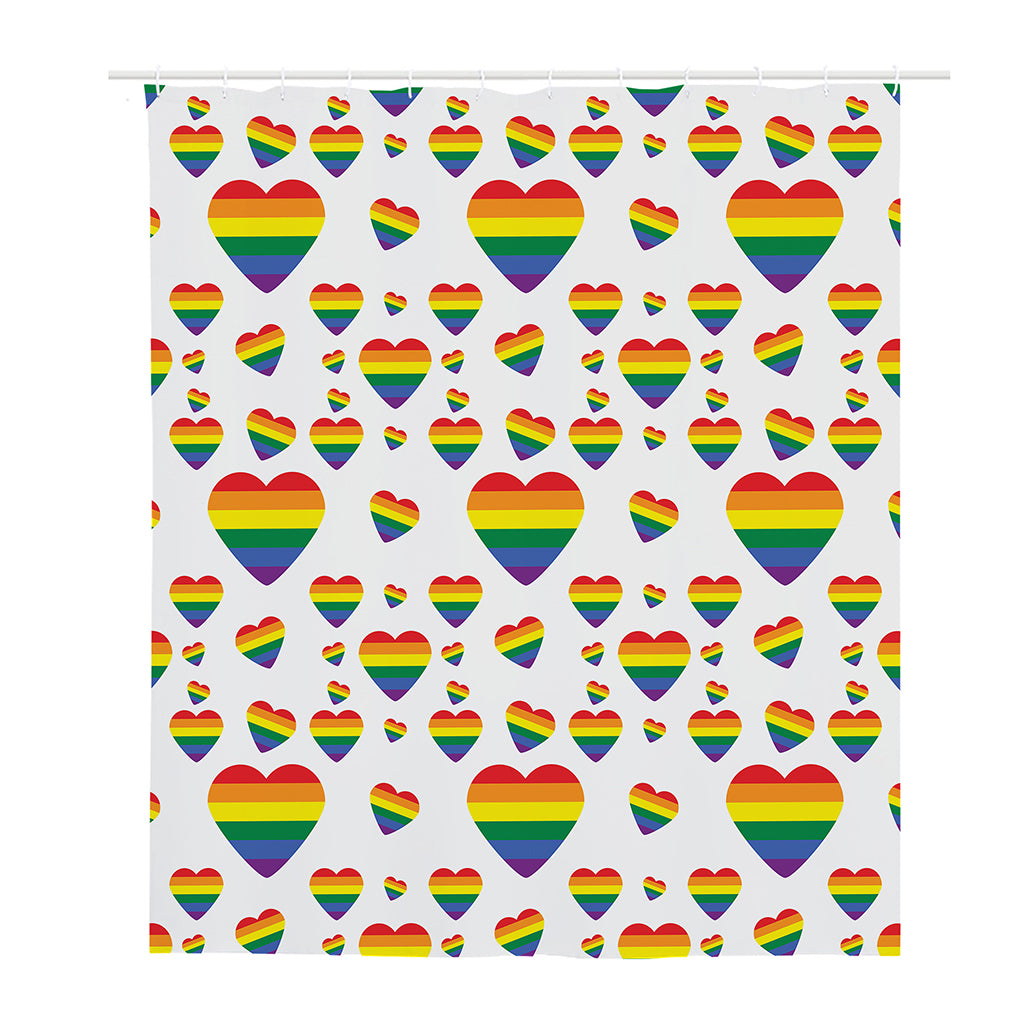 Rainbow LGBT Heart Pattern Print Polyester Shower Curtain