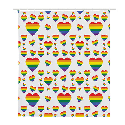 Rainbow LGBT Heart Pattern Print Polyester Shower Curtain