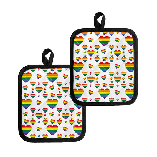 Rainbow LGBT Heart Pattern Print Pot Holders