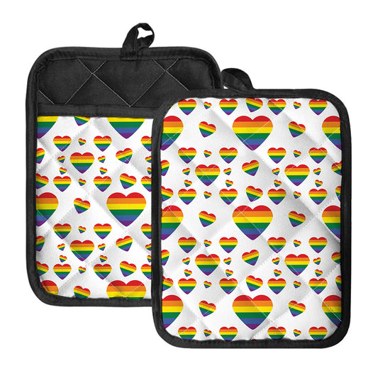 Rainbow LGBT Heart Pattern Print Pot Holders With Pocket