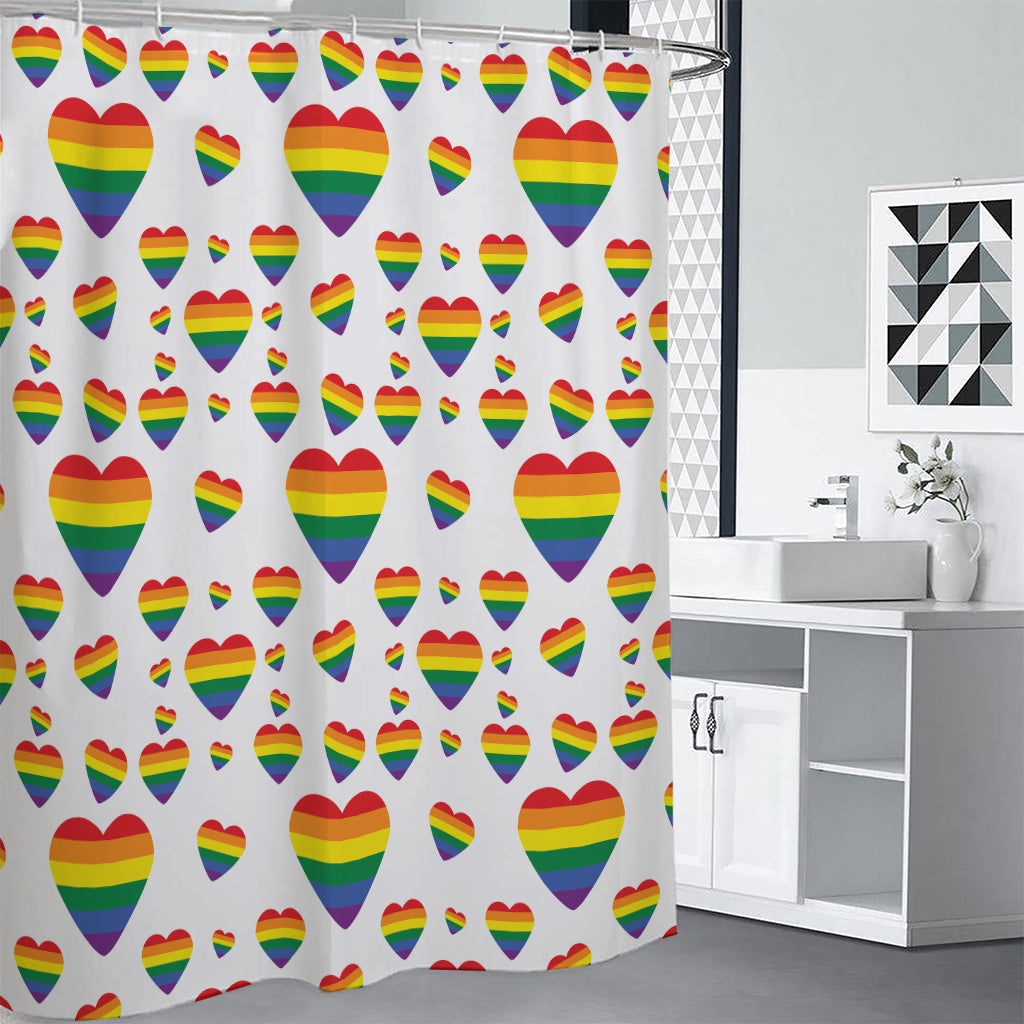 Rainbow LGBT Heart Pattern Print Premium Shower Curtain