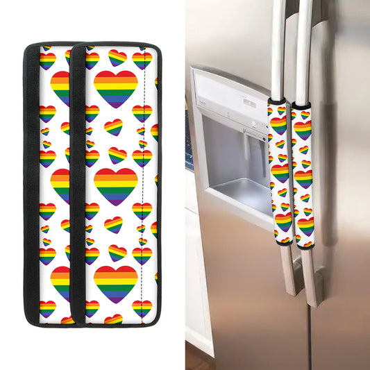 Rainbow LGBT Heart Pattern Print Refrigerator Handle Covers