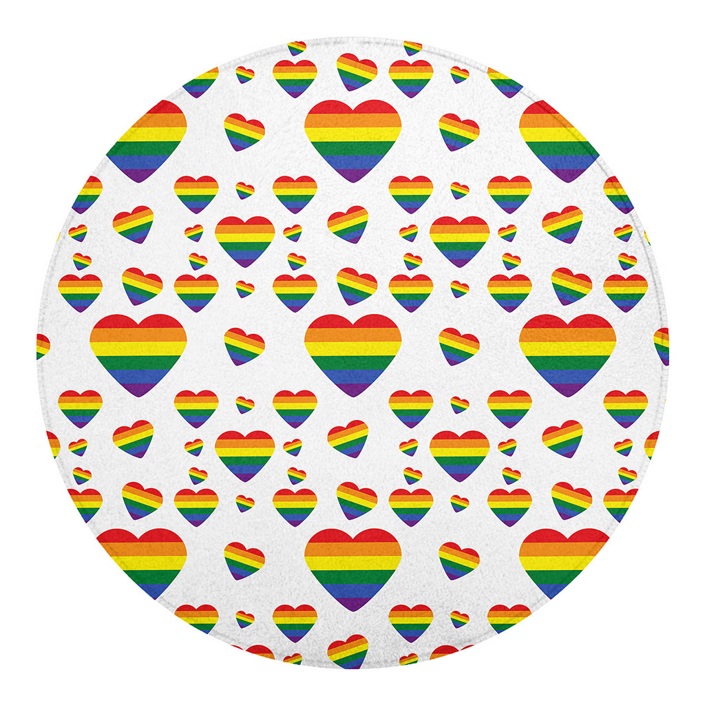 Rainbow LGBT Heart Pattern Print Round Blanket