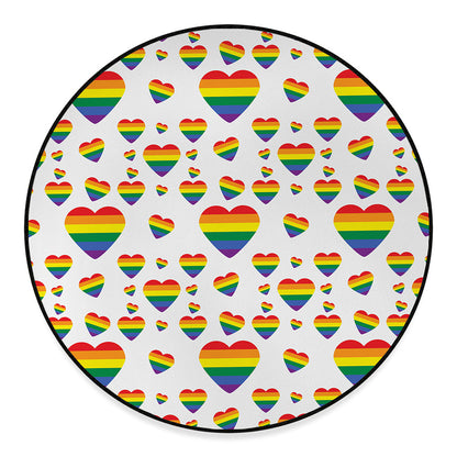 Rainbow LGBT Heart Pattern Print Round Floor Mat