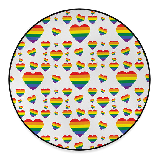 Rainbow LGBT Heart Pattern Print Round Floor Mat