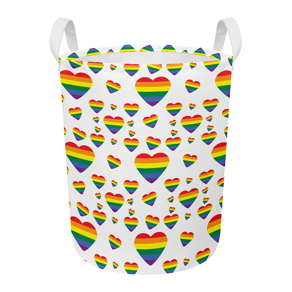 Rainbow LGBT Heart Pattern Print Round Laundry Basket