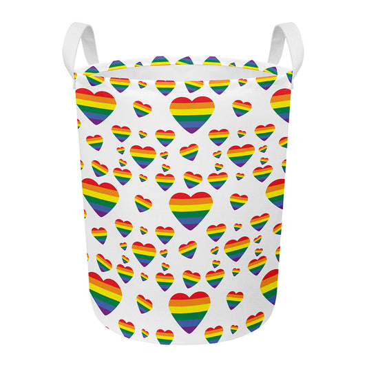 Rainbow LGBT Heart Pattern Print Round Laundry Basket
