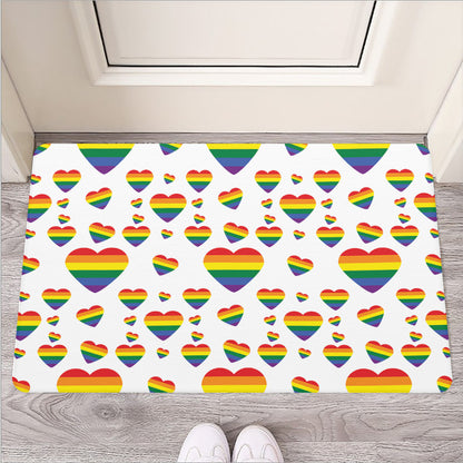 Rainbow LGBT Heart Pattern Print Rubber Doormat