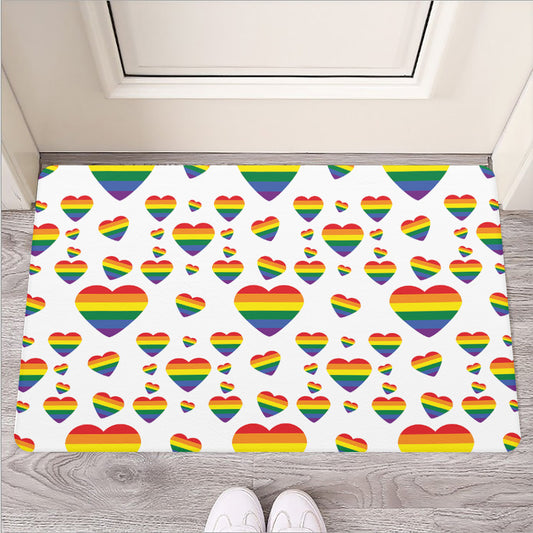 Rainbow LGBT Heart Pattern Print Rubber Doormat