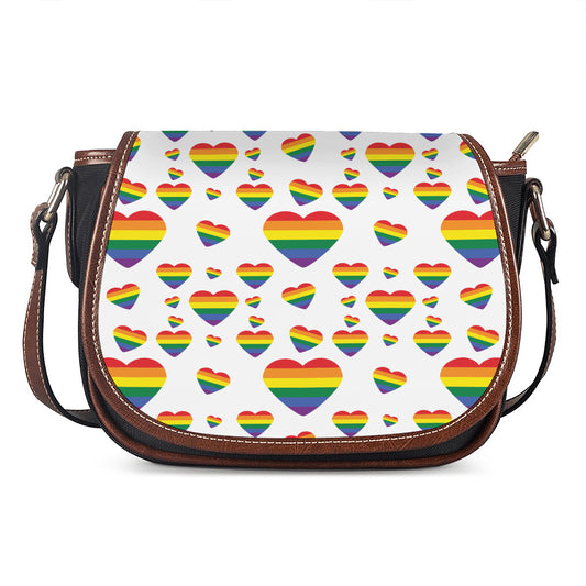 Rainbow LGBT Heart Pattern Print Saddle Bag