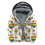 Rainbow LGBT Heart Pattern Print Sherpa Lined Zip Up Hoodie